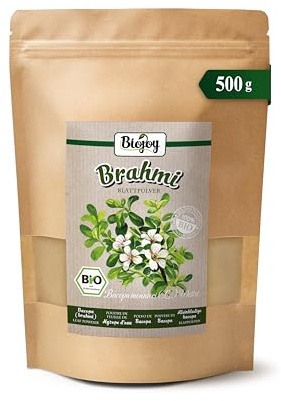 Biojoy BIO Brahmi Pulver, fein gemahlen, unbehandelt, 500 g | Brahmi Powder aus Indien, Bacopa monnieri L.