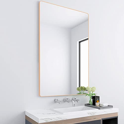 SOVOQUE Miroir Mural de Salle Den Rectangulaire, Miroir de Maquillage En Alumiavec Cadre En Métal, Suspendu Verticalement Ou Horizontalement/Rose Gold/70 * 90Cm