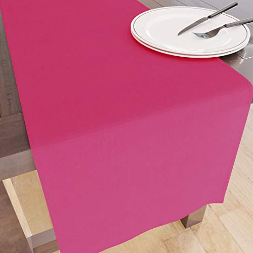Encasa XO Chemin de Table Taille 32x183 cm | Tissu en Toile de Coton | Couleur Unie Rose Vif | Lavable en Machine et Durable