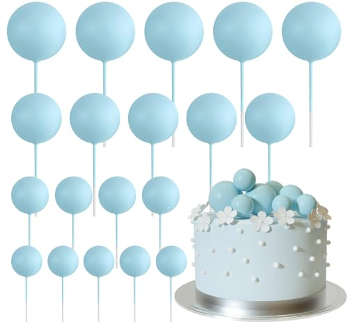 ASTARON 20 Pcs Ball Cake Topper Decorations - Mini Balloons Cake Topper Sticks Light Blue Balls Cake Picks for Wedding & Birthday