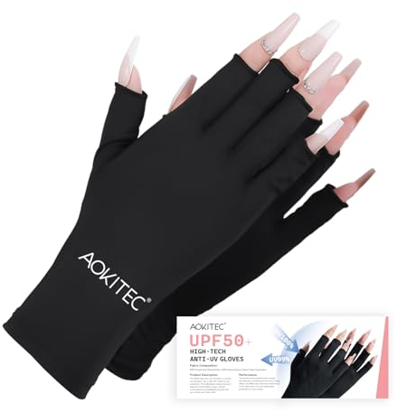 Aokitec UV-Handschuhe für Nägel - UPF50+ UV Handschuhe Nägel für UV Nagellack, Maniküre Anti-UV Fingerlose Handschuhe für UV Lampe Nägel Nail Art Hautpflege Nägel Zubehör Nägel Selber Machen(Schwarz)