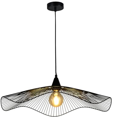 LQWELL® LED Pendellampe Schwarz Hut Linie, Retro Hängelampe Hängeleuchte E27 Vertigo Lampe Höhenverstellbare Kronleuchter für Wohnzimmer Schlafzimmer Esszimmer Cafés Studio Bartheke Dekor