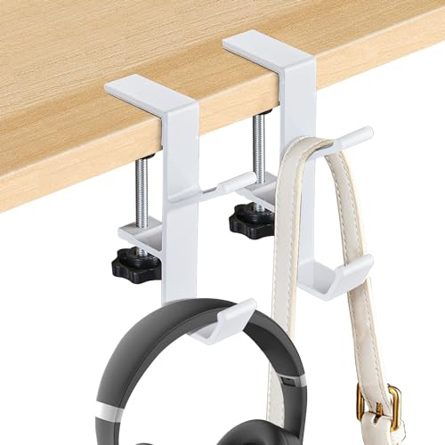 Betinyar 2pcs Purse Hanger for Desk, Universal Fit White Desk Headphone Hanger, Table Hooks for Hanging Bags