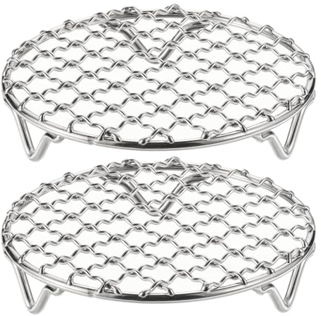 QUARKZMAN 2Pcs Rejilla Redonda de Cocina de 4.7 Pulgadas de Acero Inoxidable 304 con Alambre Cruzado y Patas de 20mm para Asar a la Parrilla, Hornear, Cocinar al Vapor y Barbacoa