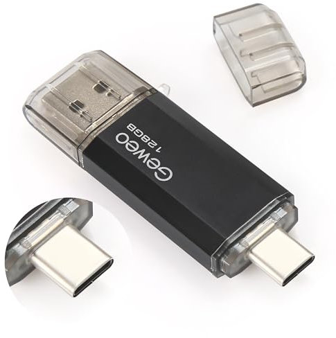 CLé USB 128Go, 2 en 1 OTG Flash Drive USB 2.0 Type C Pen Drive 128 Go Memory Stick pour Smartphone, PC, Ordinateur Portable Stockage de Données (Noir)