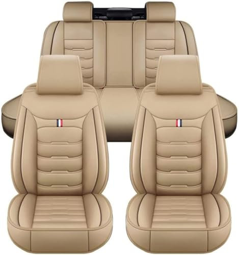 RESKIU Leather autositzbezüge für Tesla Model X (2020-2021), Wasserdichtes Sitzbezüge Vorne und Hinten Sitzbezug Auto Sitzschoner Sitzschutz Komplettset, D-Beige