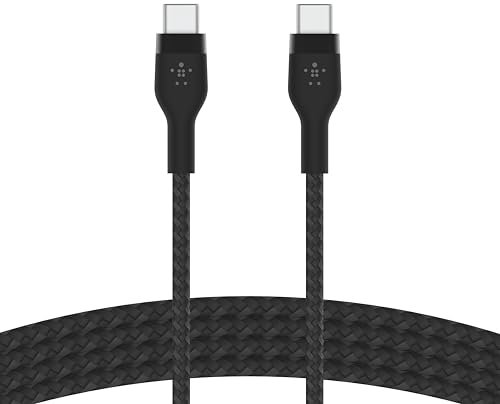 Belkin BoostCharge Pro Flex - Cable trenzado USB tipo C a C (1 m), certificado USB-IF, cable de carga rápida PD para MacBook Pro, iPad Pro, Galaxy S21, Ultra, Plus y más, color negro