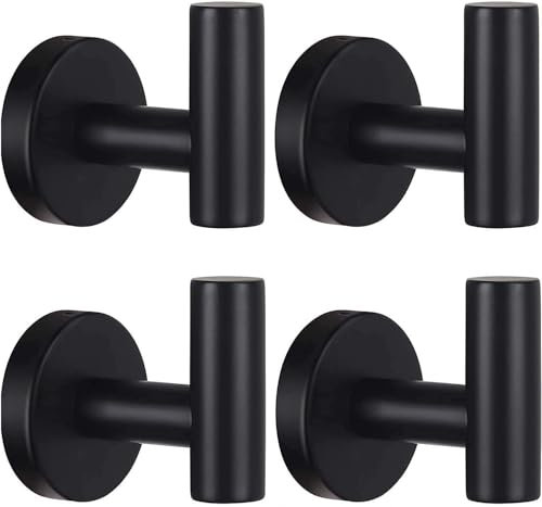 YUET Toalla Gancho Colgador Toalleros de Gancho para Baño de Pared de SUS 304 Acero Inoxidable Percha Perchero para Colgar para Sombrero Ropa Abrigo Cocina Oficina Hogar (4 Negro)