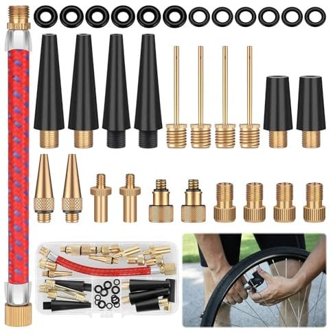 Qianeffort Bike Pump Adaptor,33Pcs Bicycle Pump Adapter Set Pure Copper Bike Valve Adapter DV/AV/SV,Bike Pump Adapter with Extension Pipe,Valve Adapter for Compressor Bicycle Pump