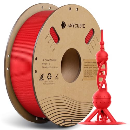 ANYCUBIC Hohe Geschwindigkeit PLA Filament 1.75mm, Bis zu 600 mm/s High Speed 3D Drucker Filament, Intelligente Identifikation, HS PLA Rot