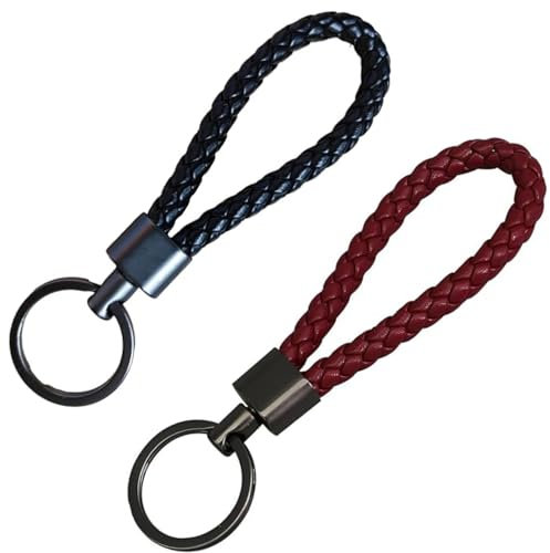 JJiaoLinin Porte Cle Cuir Tressé, 2 pièces Porte Clé Voiture, Porte-Clés de Voiture en Cuir, Anneaux Porte Clé Moto, pour Voiture, Moto, VéLo Et Maison, Hommes Femmes(Noir et Rouge)