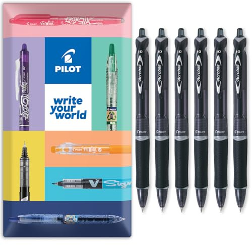 PILOT Acroball Retractable Ballpoint Pen - Begreen Range 79% Recycled - Pack of 6 Pens - Medium 1.0mm Nib - In Envelope Gift Packaging - Ideal for Writing, School, Home, Office. (Black)
