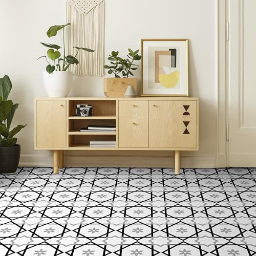 Alwayspon 20Pcs 8inch/20cm Black Grey White Waterproof Non-slip Floor Tiles Decal for Kitchen Bathroom Living Room, Vinyl Flooring Self-adhesive Peel and Stick Vinyl Sticker, T1045