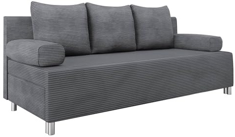 Mirjan24 Schlafsofa Dover Cord mit Bettkasten (Poso 22) | 3-Sitzer-Sofa mit Schlaffunktion und Kissen-Set für entspanntes Sitzen und komfortables Schlafen