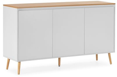 HOMN LIVING Buffet Desi 3 Portes, Couleur Blanc, 140 cm (Largeur) 40 cm (Profondeur) 80 cm (Hauteur)