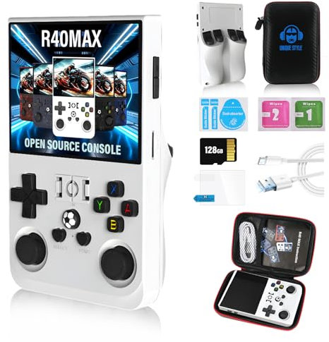 R40 Max Handheld Games Consoles, Built in Linux ArkOS 2.0 System, 128G TF Card 20000 Games, 30 Emulators, 3.5-Inch IPS Screen, 4000mAh Battery Retro Handheld Game Console with Bag