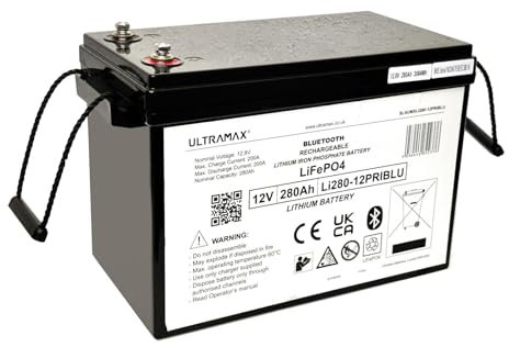 UltraMax 12v 280Ah Prismatic Lithium Iron Phosphate, LiFePO4 Battery with Bluetooth Energy Monitor