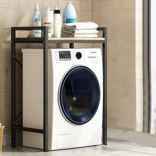 Black Bathroom Washer Rack Storage Shelf Unit for Balcony Washing Machine Above Toilet Storage Cabinet with Tumbler Holder and Boiler Flap.