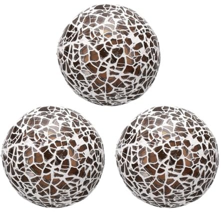 QUARKZMAN 3 Piezas Bolas de Vidrio Decorativas de 2.36 Pulgadas Esferas de Bolas de Mosaico para Centros de Mesa, Cuencos, Jarrones, Mesa de Comedor, Fiesta, Color Marrón Oscuro
