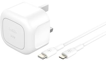 Belkin BoostCharge Compact Wall Charger 30W, Travel-friendly USB-C Power Delivery Fast Charging for Apple iPhone, Samsung Galaxy, iPad, AirPods, Tablet & More with USB-C to Lightning Cable - White