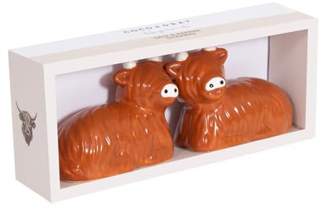 YöL Highland Cow Themed Salt & Pepper Shaker Set - Includes 2 Shakers, Home Kitchen Dining Table - Breakfast Lunch Dinner Cooking, Spices Herbs Containers