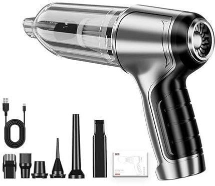 Journeyside Aspirateur à Main, 4 en 1 Mini Aspirateur Voiture ,16000pa Aspirateur Voiture Puissant, 2000mAh*2 Grande Capacité, Convient pour Une Utilisation à la Maison et en Voiture, Gris et Blanc