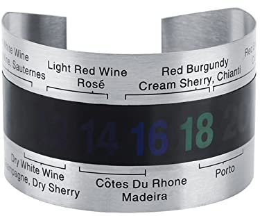 LCD Wine Thermometer, Stainless Steel Bottle Bracelet Temperature Sensor for Red White Wines, Portable and Convenient with Suggested Temperatures, Wine Bottle Thermometer