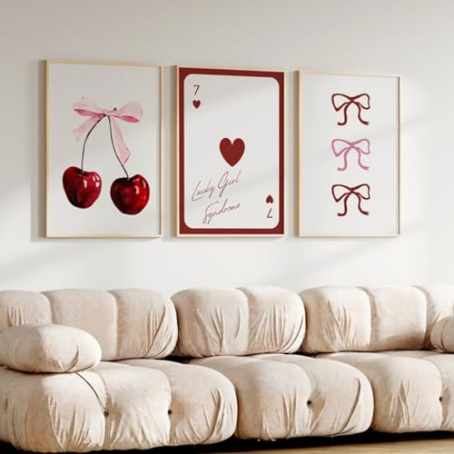 champracer 3er Rosa Poster Set Ästhetische Rosa Fliege Kirsche Wandbilder Modern Wanddeko Leinwand Bilder Set für Wohnzimmer Schlafzimmer Schlafsaal Teen Mädchen Zimmer Deko, Ohne Rahmen (21 * 30cm)