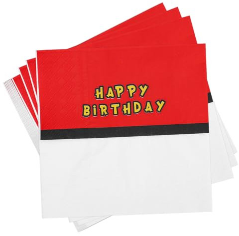 SAVITA 60pcs Serviettes de Table Happy Birthday, Rouges et Blanches pour Fête d'Anniversaire Baby Shower Décorations Table Fournitures de Fête Dessin Animé