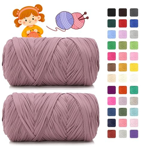 T shirt Garn zum Häkeln & Stricken- je 400g/150m, Häkelgarn Dickes Yarn für Häkeltaschen/Körbe/Teppiche, Heimdekoration/Deko (20 Grau lila)