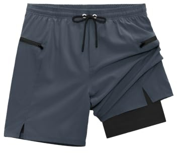 veepro Herren Laufshorts 2 in 1 Shorts Kurze Sporthose Running Gym Shorts Outdoor Jogginghose Trainingsshorts mit Eingebaut Taschen Reißverschluss