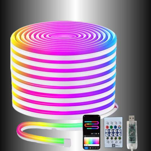 10m Neon Led Strip,Flexible Streifen,Control with App/Remote,Multiple Modes,IP65 Outdoor RGB Lights Waterproof,Music Sync Gaming Led Strip Lights for Bedroom Indoor (10M)