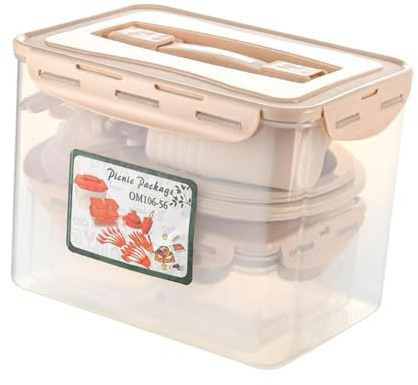 SZLIFE Service de Table pour 6 Personnes Ustensiles Cuisine Camping-Car École Barbecue Camping Couverts Assiette Bol Fourchette Cuillère Salière Poivrière, Beige