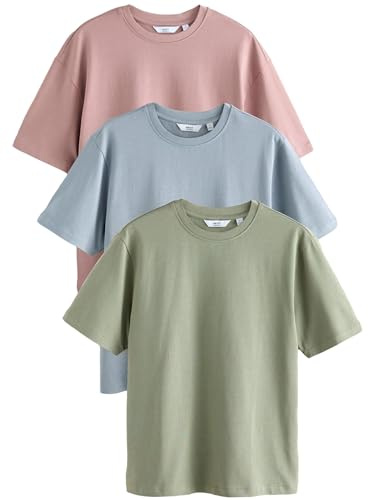 NEXT Herren Schwere T-Shirts im Relaxed Fit, 3er Pack Blue/Pink/Green XL