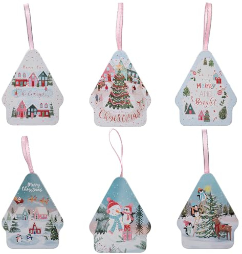 6 Pezzi Scatola per Biscotti, Scatole Natalizie, Scatole per Dolcetti Natalizi, Natale Decorazioni Casa Tavola, Scatola Regalo Natale in Metallo, di Piccoli Regali Natalizi, Nuovo Modello (Stile B)