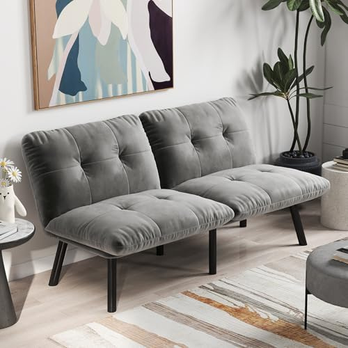 Dolamaní 2 Sitzer Sofa, Sofa, Lounge-Sessel und Bett in einem, Klappbares Modern-Sofa mit Schlaffunktion, Velvet, für Wohnungen Wohnzimmer (Grau)