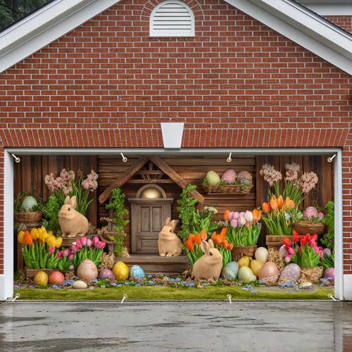 CRYSLOVE Bannière de Porte de Garage 180x400 cm - Dekoration für Geburtstag,Valentinstag,Fest und Geschenk - Große Wanddekoration für Innen und Außen (Osterhase)