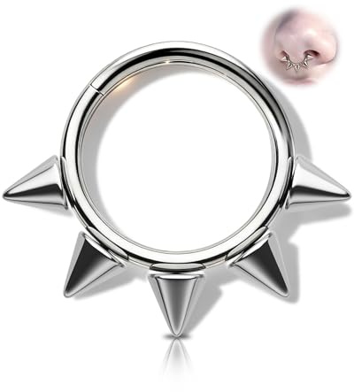 OUFER 16G Spike Septum Piercing Ring aus Titan G23, 8/10 mm Klappsegment Clicker für Septum Nase Knorpel Daith, Auffälliger Körperschmuck für Alltag Frauen Herren