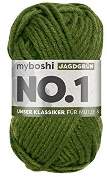myboshi No.1 Wolle zum Häkeln und Stricken, Schnellstrickgarn, langlebige Mützenwolle, Strickwolle, Häkelwolle, mulesing-frei, 50g, Ll 55m Grün (Jagdgrün) 1 Knäuel