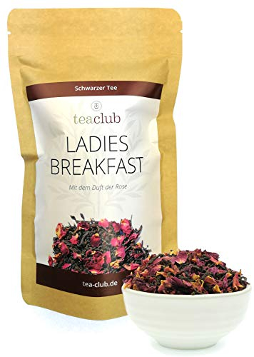 Ladies Breakfast Schwarzer Tee lose mit Rosenblüten 100g, Schwarztee mit Rosenblüten veredelt ohne Aromazusatz, Rosentee TeaClub Black Tea