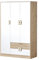 120 Nicola NA03 Armoire à portes battantes, poignées au choix, 6 étagères, 2 tiroirs, tringle à vêtements, élégante pour chambre d'adolescent (chêne clair/blanc + chêne clair)