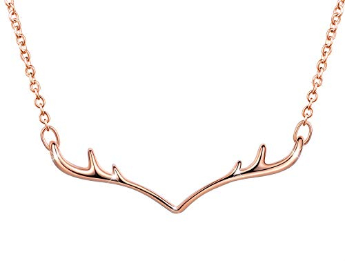 Unendlich U Hirschhorn Geweih Damen Mädchen Halskette 925 Sterling Silber Anhänger Verstellbare Kette mit Anhänger, Rosegold