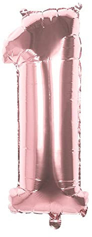 Boland 22041 Ballon gonflable chiffre 1, taille 86 cm, or rose, chiffre, ballon à air, anniversaire, anniversaire de mariage, décoration