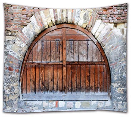 A.Monamour Wanddekor Wohnaccessoires Deko Wandteppiche Alte Alte Mauer Holz Bogen Tür Architektur Kunstdruck Stoff Wandbehang Tapisserie Wanddekore Für Schlafzimmer Wohnzimmer 153X203 Cm / 60 X 80