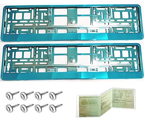 2 x Kennzeichenhalter Chrom Türkis Kennzeichenhalterung Vollverchromt
