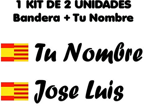 CrisPhy Vinyl-Aufkleber, Motiv: Flagge Spanien Katalonien + Dein Name – Fahrrad, Helm, Padelschläger, Skateboards, Auto, Motorrad etc. – Set mit Zwei Vinyl-Aufklebern Schwarz