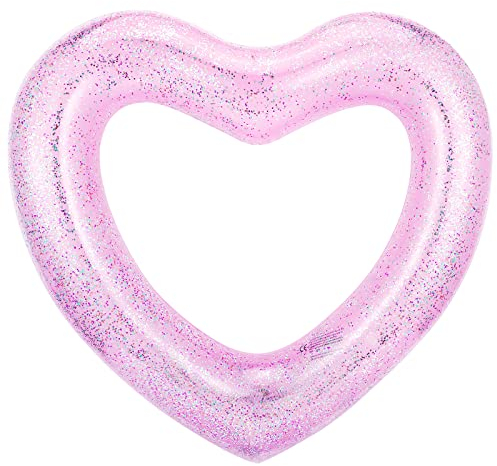 HeySplash Aufblasbar Schwimmring mit Glitzer, 47,3 x 39,4 Schwimmbecken Float Liegestühle Rohr, Wasser Spaß Beach Party Spielzeug für Kinder, Erwachsene - Pink