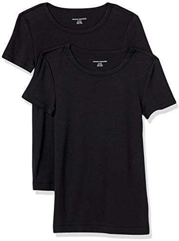 Amazon Essentials Women's Slim-Fit Short-Sleeve Crewneck T-Shirt, Pack of 2, Black, L