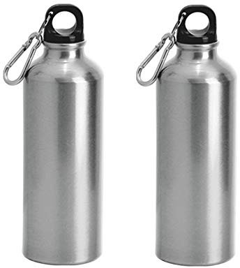 NM 2 Borracce 500 ml con Moschettone Alluminio Bottiglia Acqua Alta qualità Adatta Viaggi Bambini Sport Palestra Scuola Lavoro Tempo Libero Riutilizzabile Idea Regalo (Silver)