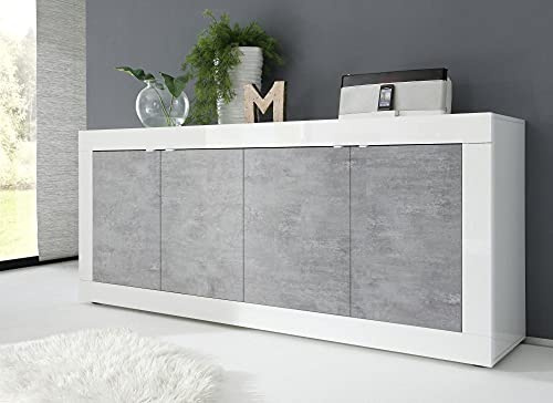 Web Convenienza Madia con 4 Ante Made in Italy – Credenza Contenitore Collezione Basic per Soggiorno Cucina Ingresso Sala da Pranzo Mobile Design moderno originale Bianco e Cemento Beton